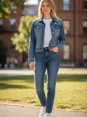 Lola Liza Classic Denim Jacket With Broch's Sz XS